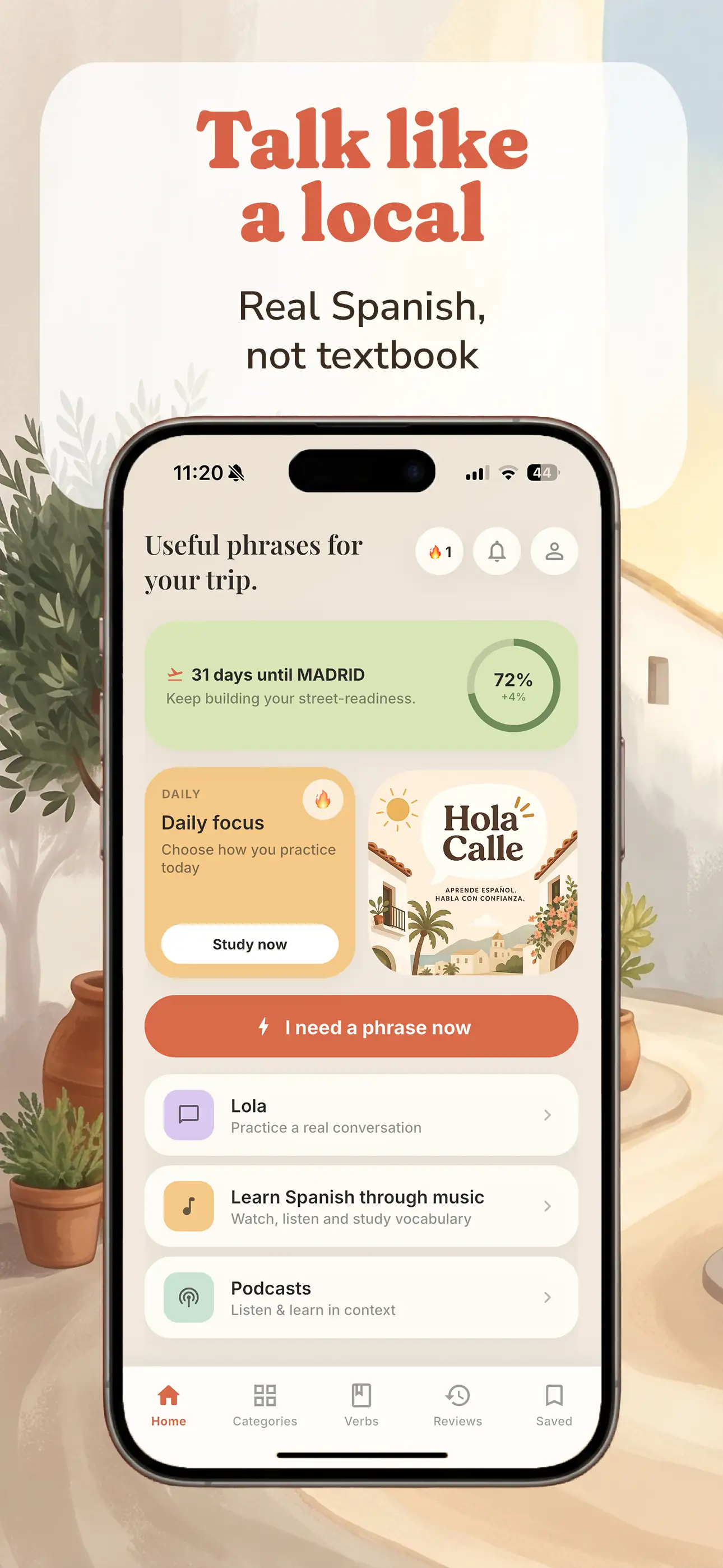 Hola Calle app screen 01 - learn Spanish through real phrases